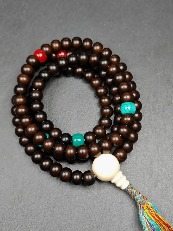 Gandhanra Old Tibetan 108 Prayer Beads,9.6mm Bodhi Root Bead Mala Necklace,Meditation Rosary,Spiritual Gift, 33" Length