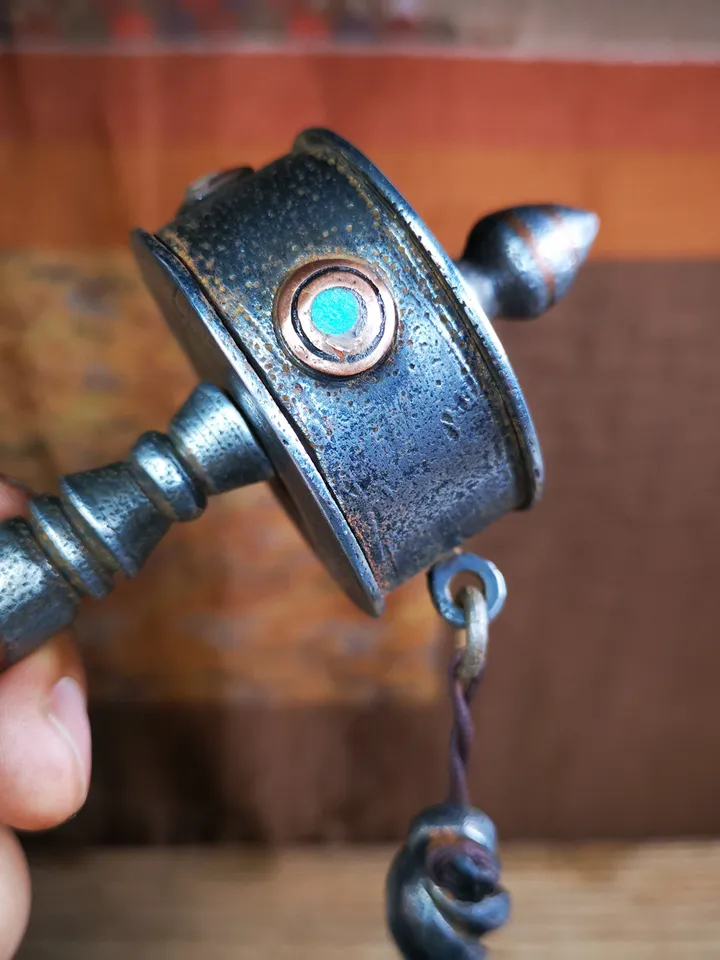 Gandhanra Handmade Tibetan Handheld Prayer Wheel,Mani Wheel,Large Size 13cm