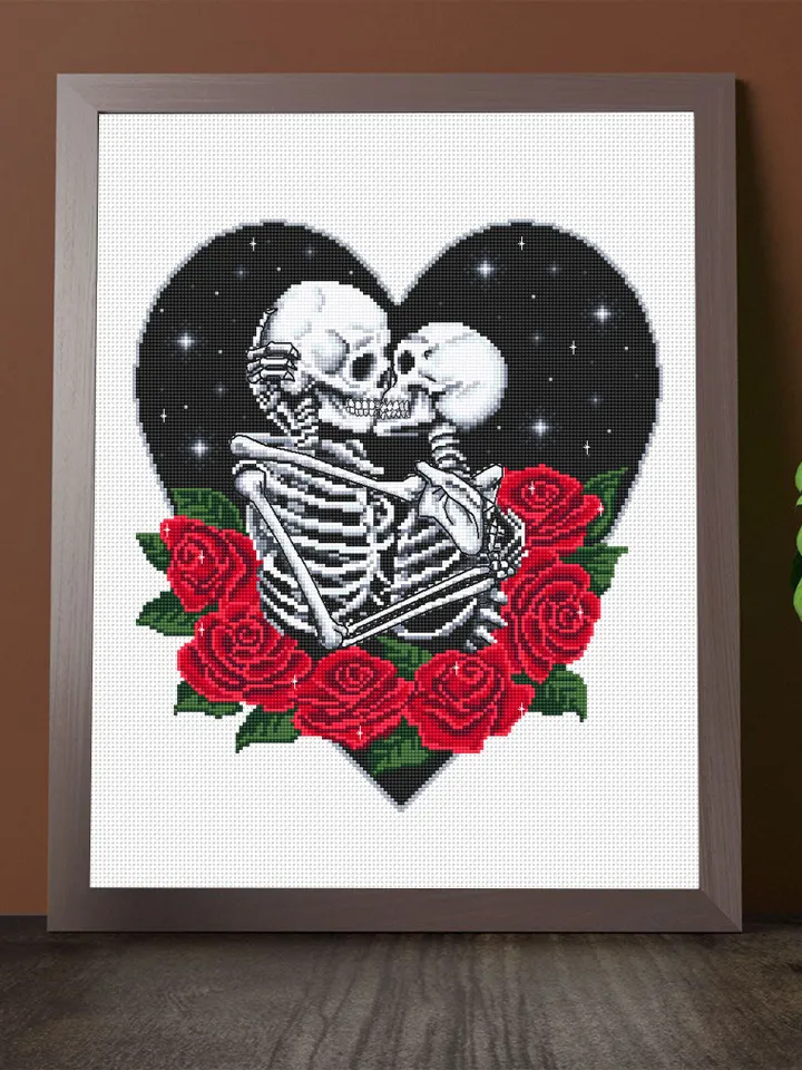 Skeleton couple in love gothic cross stitch pattern download PDF Gothic heart cross stitch chart, Gothic valentine design, Goth wedding #H53