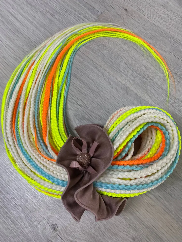Neon Synthetic braids yellow orange unicorn dreads DE. Synthetic dreadlock extensions. Rainbow braids full set.