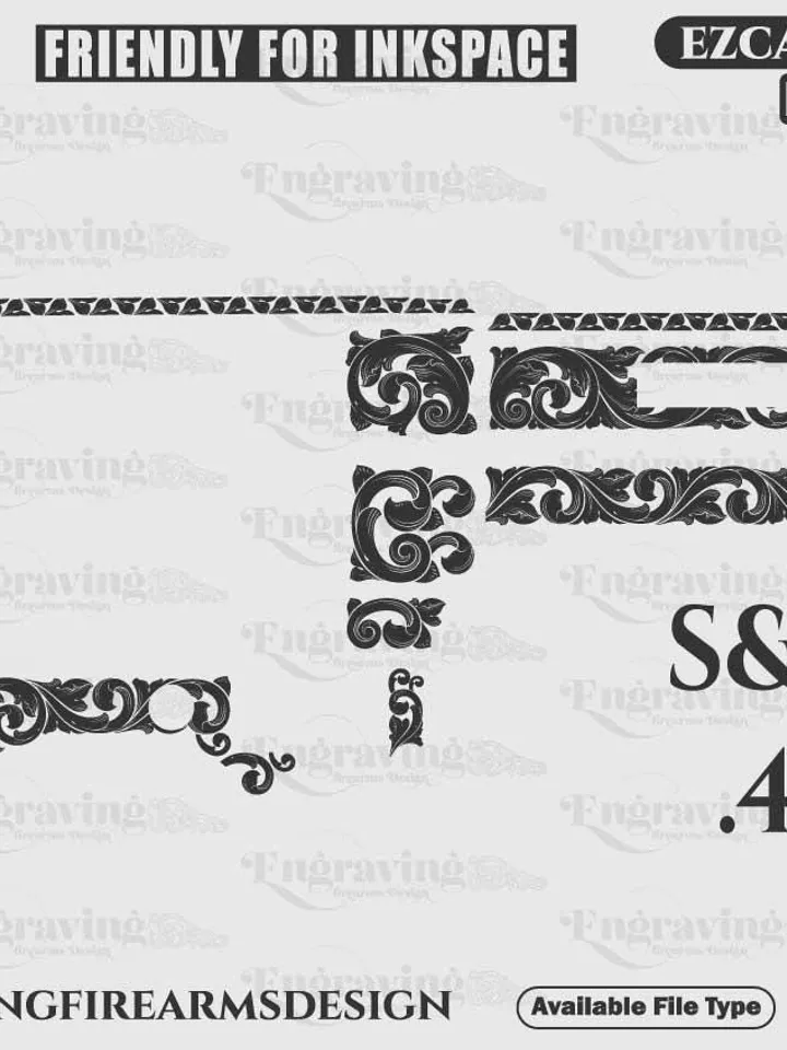 Vector S&W .45 Scroll Design SVG,lasercut,laserengraving,engravingfiles,laserpattern,engravingdesign,engravingpattern,metalart