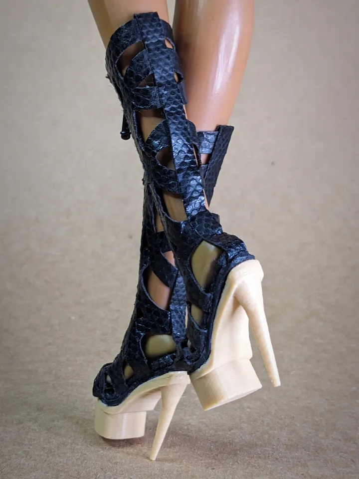 Handmade high heels shoes of genuine snakeskin for 16-inch Fashion Royalty doll (FR16)