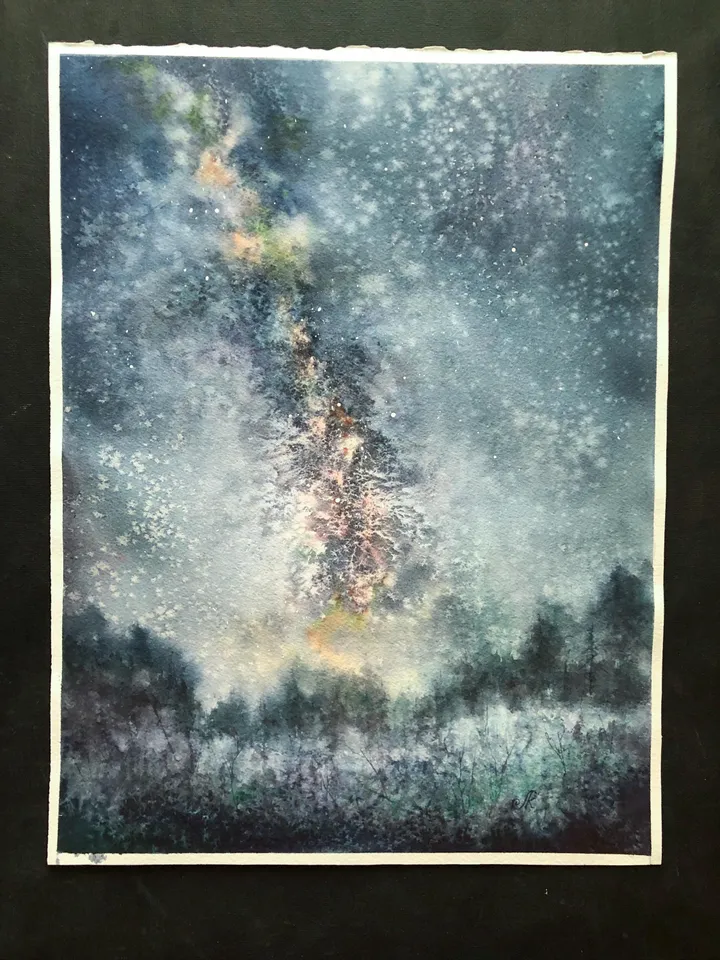 Stars wall art Space painting Night sky wall art Original watercolor painting
