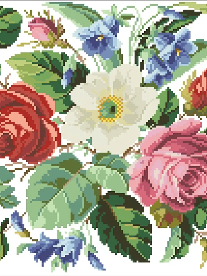 Antique Cross Stitch Pattern Victorian Flowers Counted Digital Download PDF