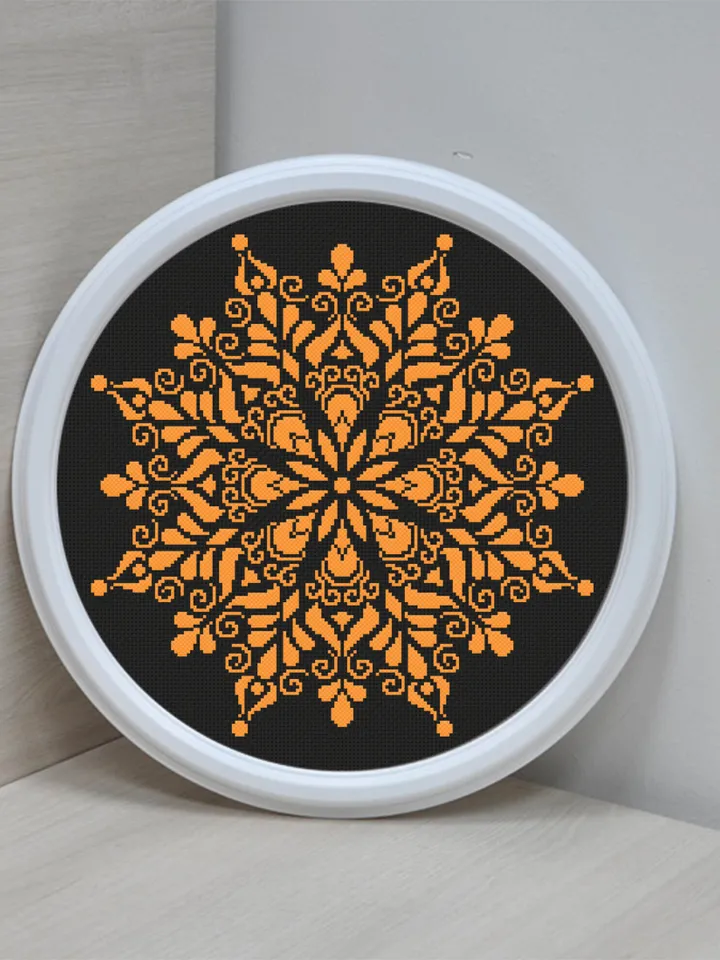 Mandala cross stitch pattern download PDF, Monochrome mandala digital PDF, Floral ornament cross stitch chart, Easy beginner stitch #M107