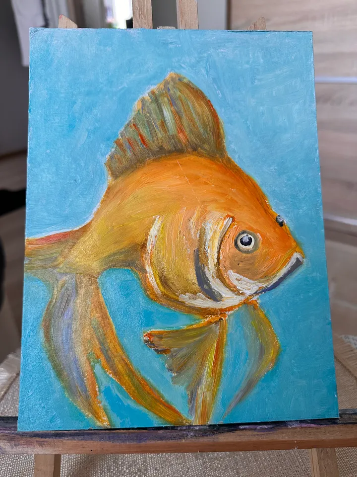 Oil Painting Goldfish Aquarium Fish Marine Animals Portrait Cardboard 9x7 inches 24x18 cm Modern Art Wall Decor