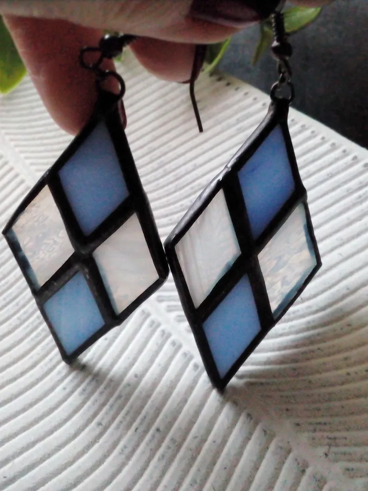 Checkerboard earrrings, chess earrings, plaid earrings, check earrings, geometric earrrings, simple stained glass