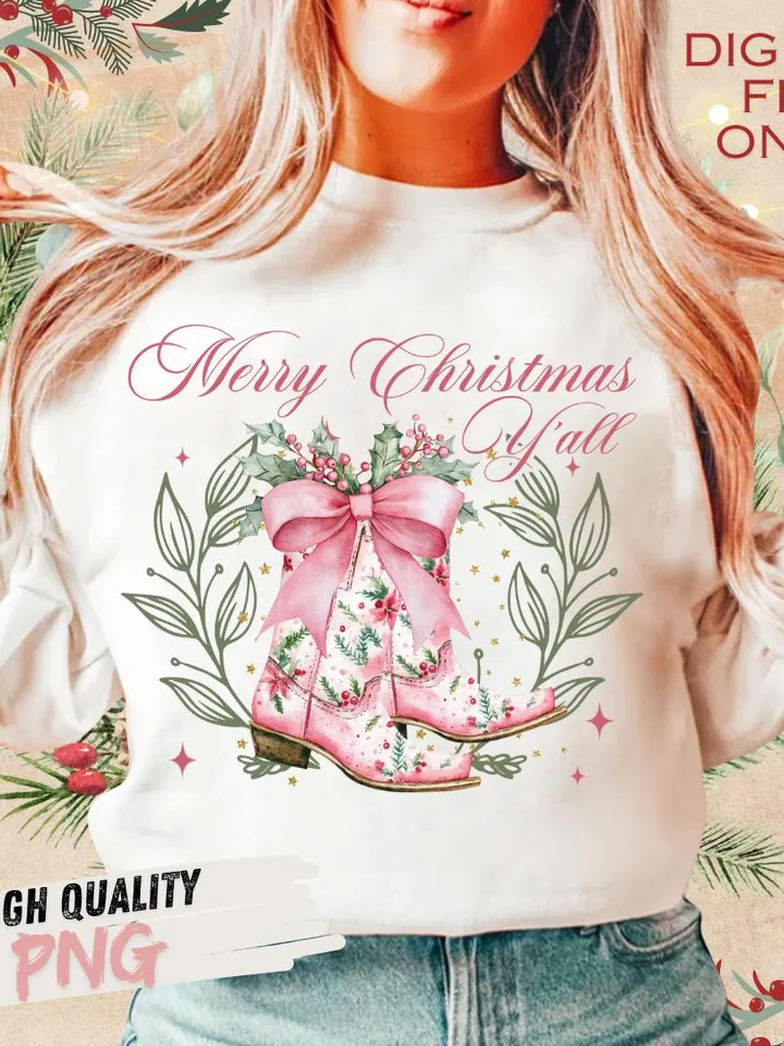 Cowboy Pink Christmas PNG, Merry Christmas png, Western Sublimation, Western Christmas png, Christmas png, Coquette country Christmas png