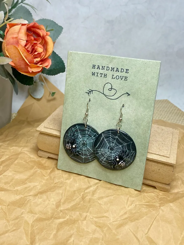 Earrings with spiders and cobwebs. Handmade.Author's design.