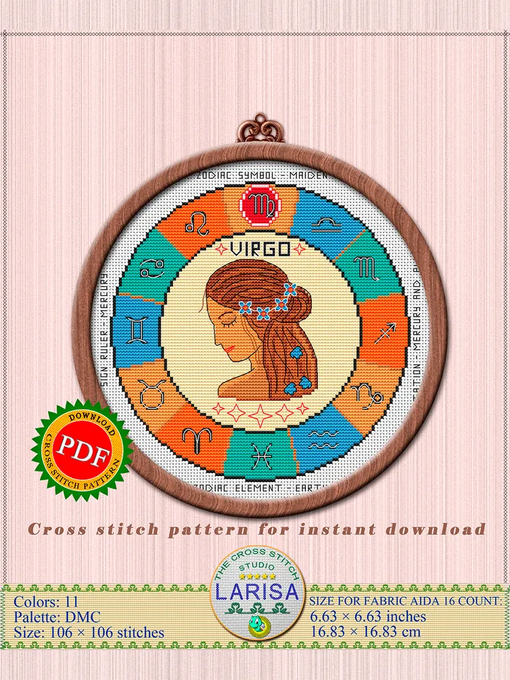 Virgo Cross Stitch Pattern | Virgo Zodiac Sign