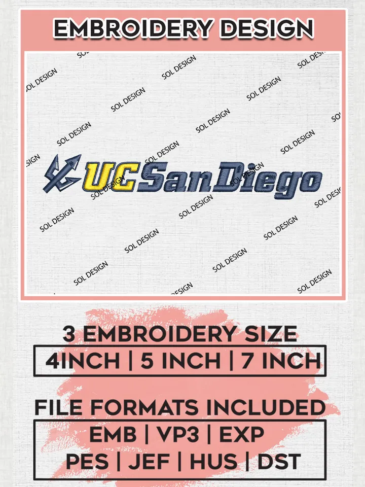 NCAA UC San Diego Tritons Team Writing Logo Embroidery Design Files, NCAA UC San Diego Tritons Machine Embroidery, NCAA Teams, Game Day, 3 sizes, NCAA Machine embroidery designs, Digital Download