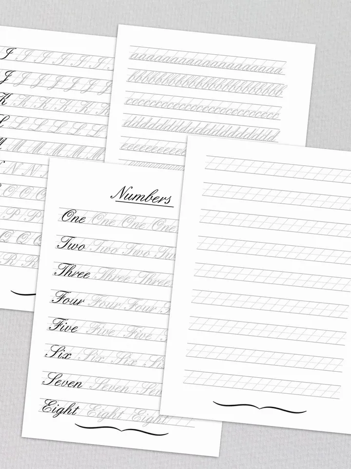 Calligraphy Worksheets, modern calligraphy, handlettering practice