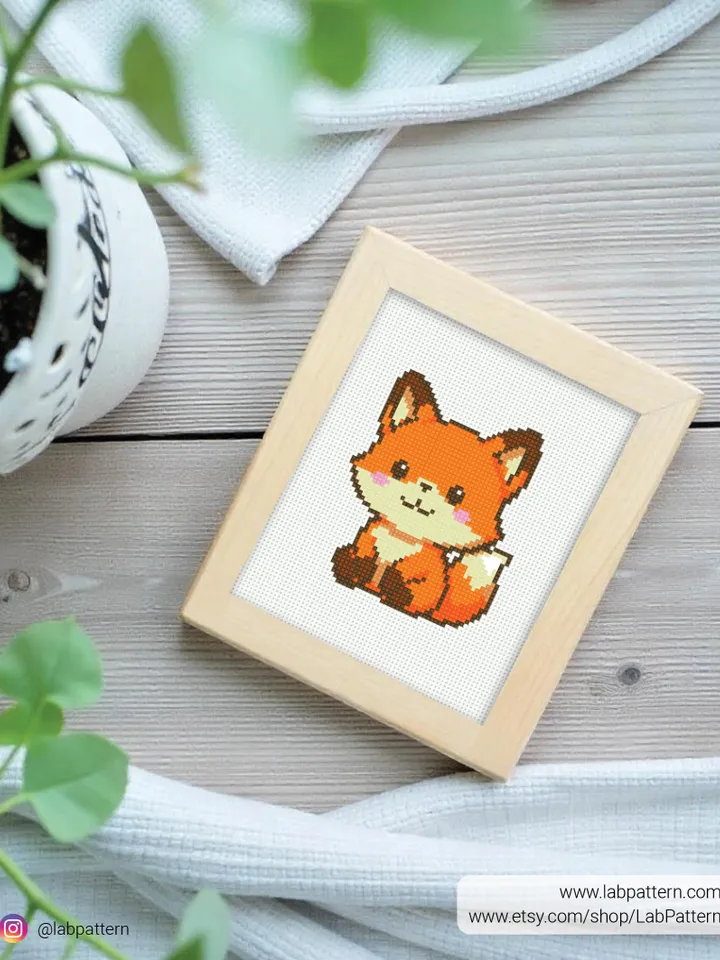 Mini cute Fox baby Cross stitch pattern, contemporary animal, beginner counted, modern chart, gift DIY, embroidery, instant, digital PDF