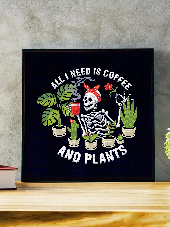 Skeleton plants cross stitch pattern PDF download All i need is coffee and plants, Skeleton cross stitch, Gothic coffee cross stitch #P40
