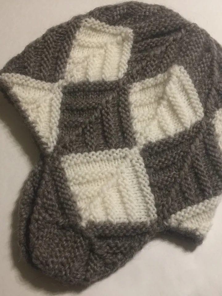 Knitted hat Patchwork Colorblock hat with ears Woolen womens hand knit hat