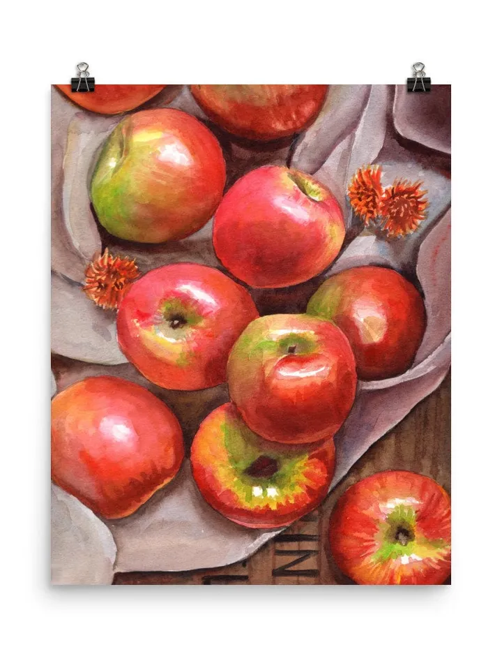 Apple Watercolor Painting Art Kitchen Decor Home Decor Still Life apple Wall Food Art Print Colorful Red Apples Poster Watercolor Painting