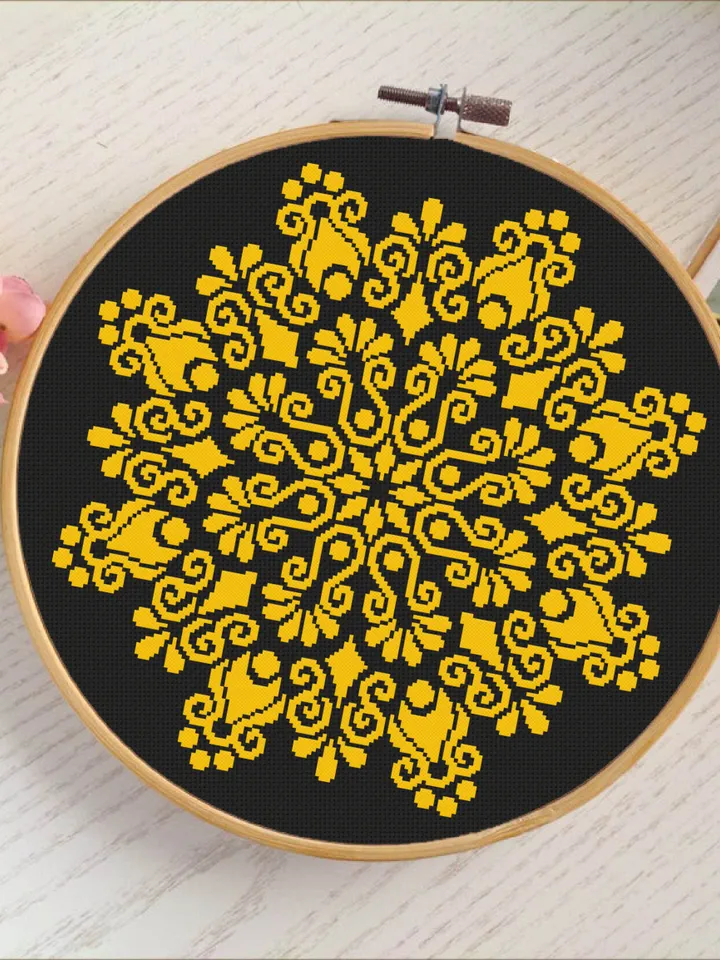 Mandala cross stitch pattern download PDF Simple mandala pattern digital PDF Monochrome cross stitch chart Quick cross stitch sampler #M101