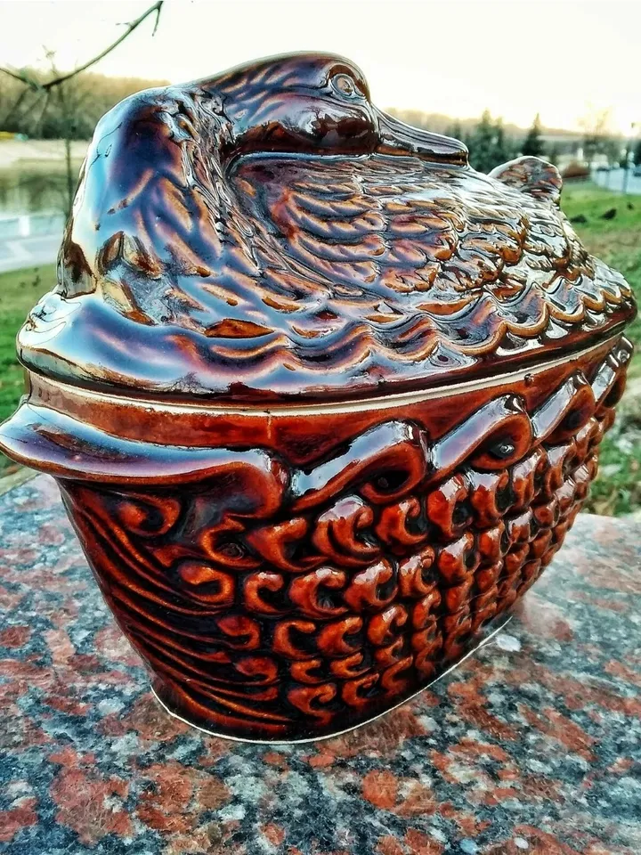 Ceramic pottery casserole Casserole with lid and handles carved pattern Handmade