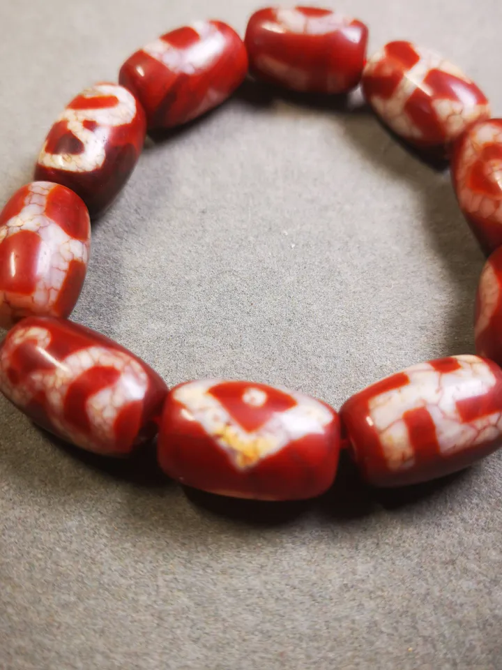 Gandhanra Old Tibetan Dzi Bead Bracelet, Fire Agate Beads Bracelet,Mixed Swastika,Vase,Lotus,Tiger Tooth,and Phum Dzi Beads