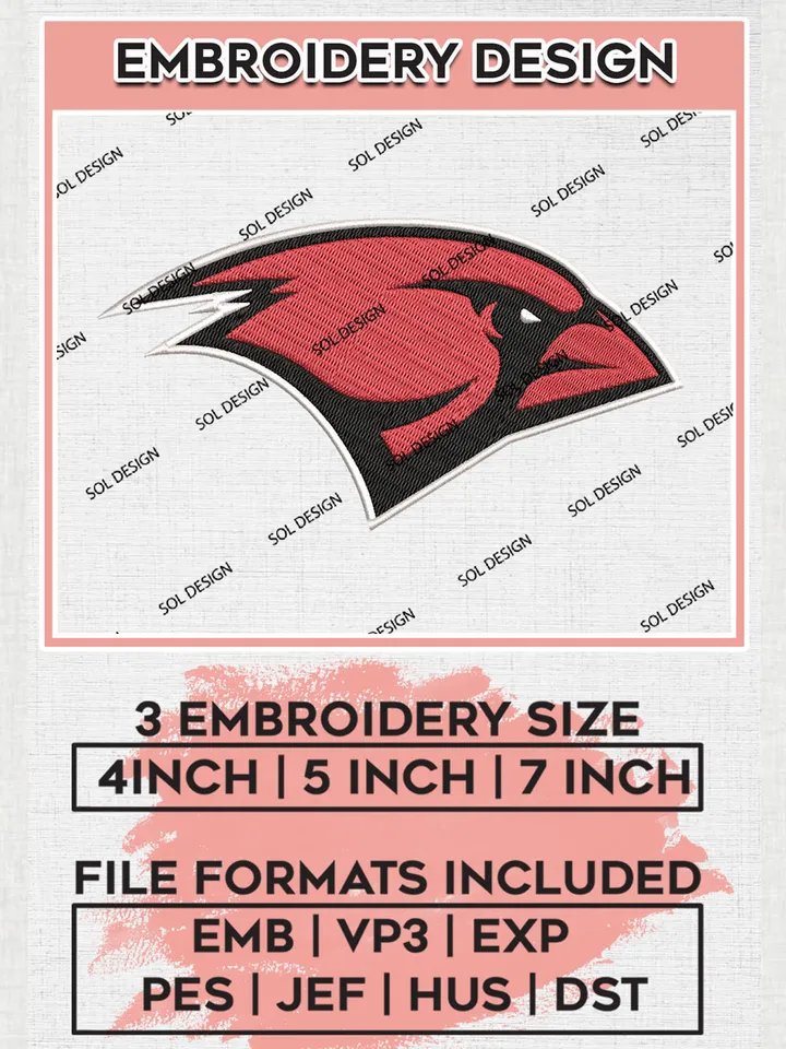 Incarnate Word Cardinals Head Mascot Logo Machine Embroidery Design, NCAA Incarnate Word Cardinals Embroidery Design Design files, NCAA Embroidery Designs, NCAA Machine Embroidery Designs, Digital Download