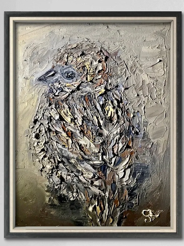 Sparrow bird original oil impasto painting on stretched canvas,birds painting,fantasy birds wall art,original art gifts,home decoration.