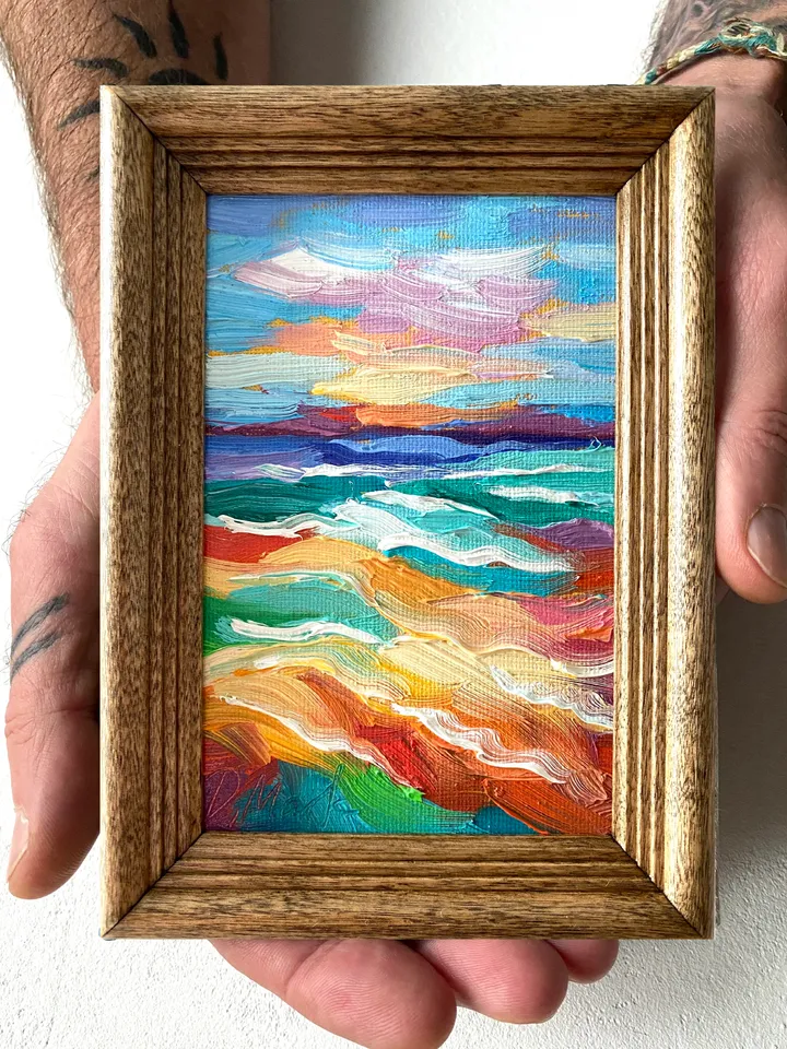 Seascape Oil Painting Original Sea Landscape Painting Impasto Small Artwork Ocean Coastal Wall Art
