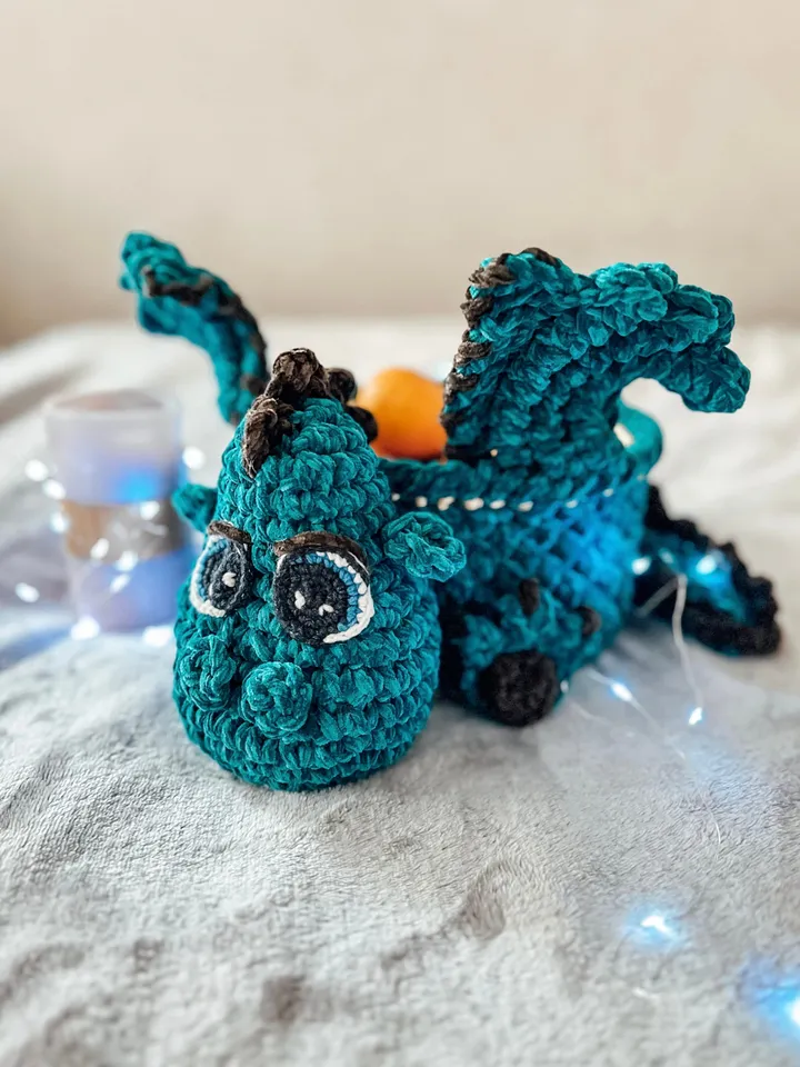 Softy basket dragon, Christmas decor, symbol New Year 2024, gift for lucky, interior ornament, living room storage, eco friendly