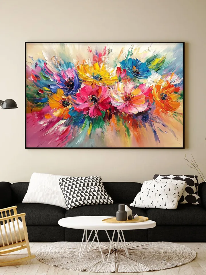 Colorful Floral Oil Painting, Impasto Flowers, Vibrant Wall Art, Large Canvas Art, Abstract Floral Artwork, Living Room Decor, Office Decor