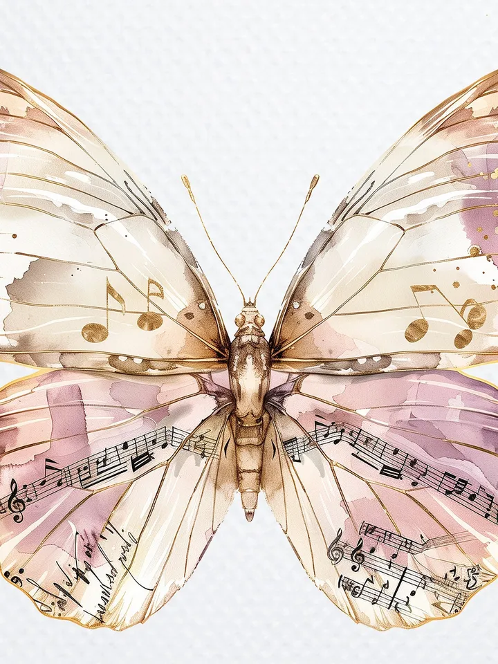 12 PNG Butterfly Music Notes Clipart Bundle, Butterfly Wall Print, Printable Watercolor Butterfly for sublimation, Paper craft, junk journal