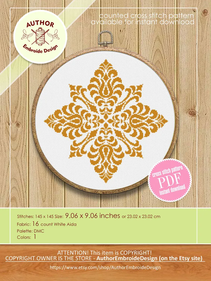 Flower mandala cross stitch pattern PDF download Simple mandala digital PDF, Monochrome ornament cross stitch chart Mandala embroidery #M215