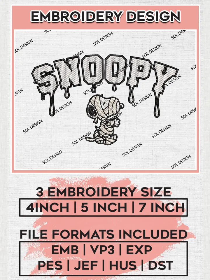 Halloween Snoopy Mummy Drop Blood Name Embroidery designs, Disney Halloween Machine embroidery designs, Spooky Halloween embroidery files, Trick Or Treat Machine Embroidery Digitized Pes Files, Digital Download