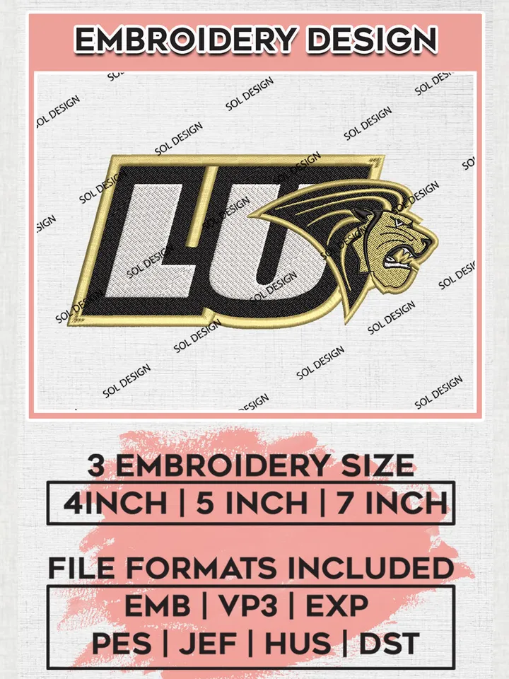 NCAA LU Lions Team Mascot Logo Embroidery Design Files, NCAA Lindenwood Lions Machine Embroidery, NCAA Teams, 3 sizes, NCAA Machine embroidery designs, Digital Download