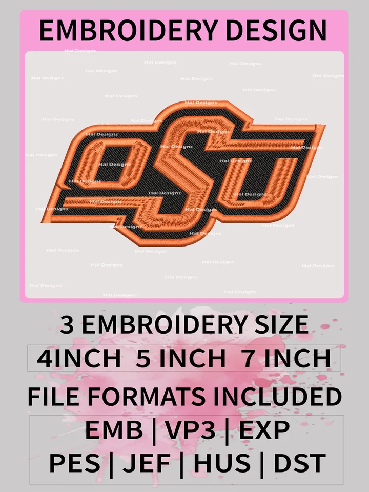 NCAA Oklahoma State Cowboys Embroidery File, 3 Sizes, 6 Formats, NCAA Machine Embroidery Design, NCAA Logo, NCAA Teams