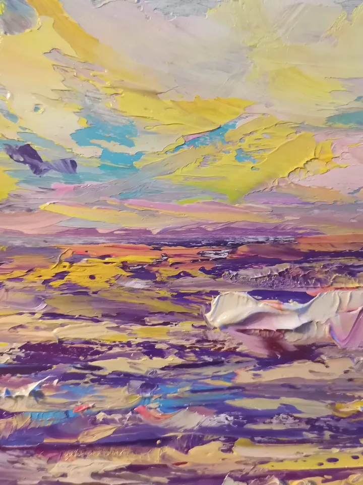 Hawaii Island Sea Sunset Original Art Oil Painting Rocks Gull Artist Svinar Oksana