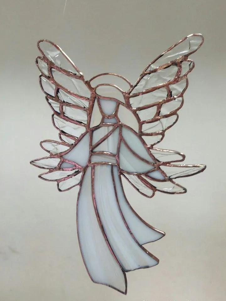 White Angel, Tiffany Stained Glass, White Angel Suncatcher, Stained Glass Angel, Hanging Glass Angel Decoration, Stained Glass Angel Hanging, Glass Angel Window Charm, Angel Figurine in Stained Glass, White Guardian Angel Suncatcher, Celestial Angel Glass