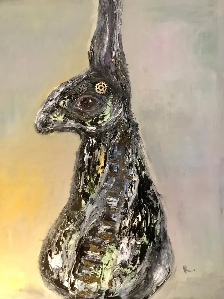 Black bunny,textured oil painting on canvas,black rabbit impasto painting,original oil painting,unique gift,unique kids room decoration