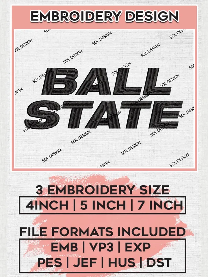 NCAA Ball State College Team Word Logo Embroidery Design Files, NCAA Ball State Cardinals Machine Embroidery, NCAA Teams, 3 sizes, NCAA Machine embroidery designs, Digital Download