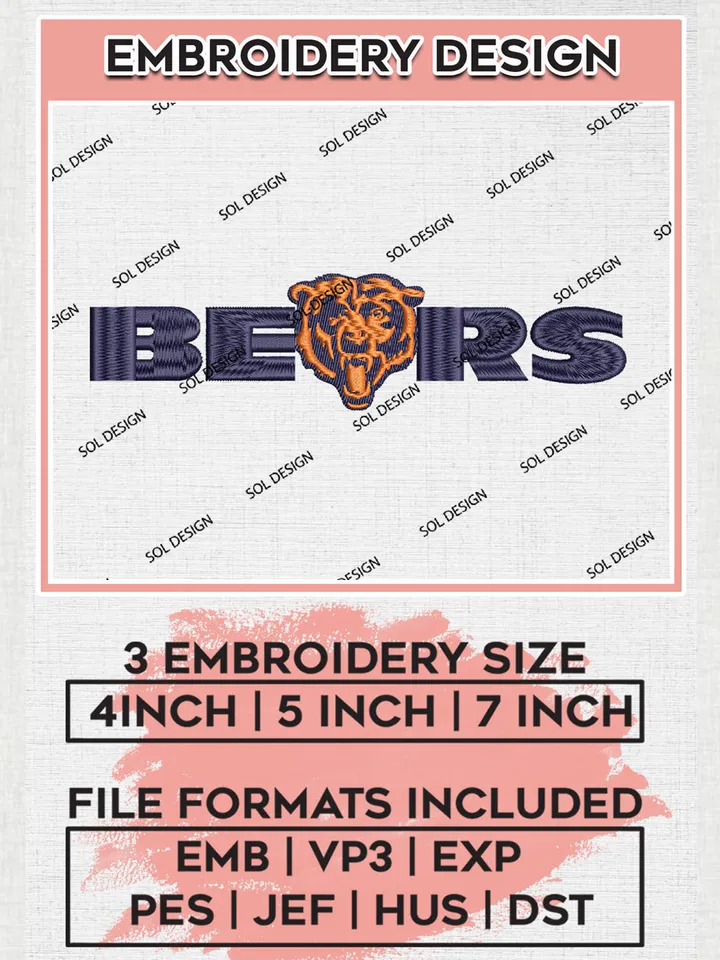 NFL Chicago Bears Machine Embroidery Design Files, NFL Bears, NFL Logo Embroidery Files, NFL Chicago Bears Machine Embroidery Design, Digital Download