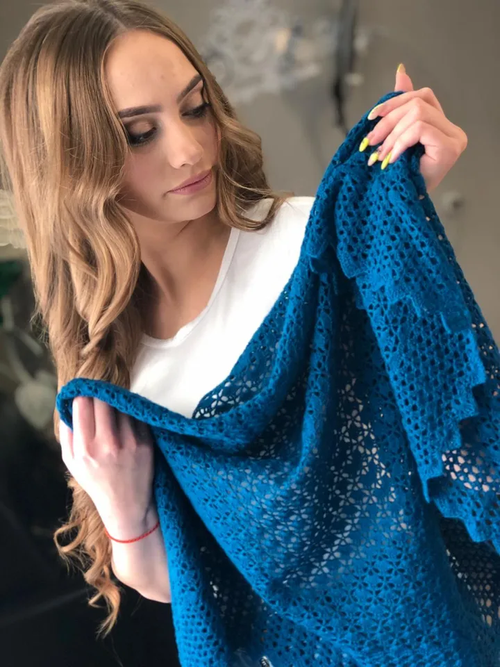 Navy blue bridal cape handmade, 30th birthday gift for women, lace bridal shrug, mother in law gift, merino wool shawl