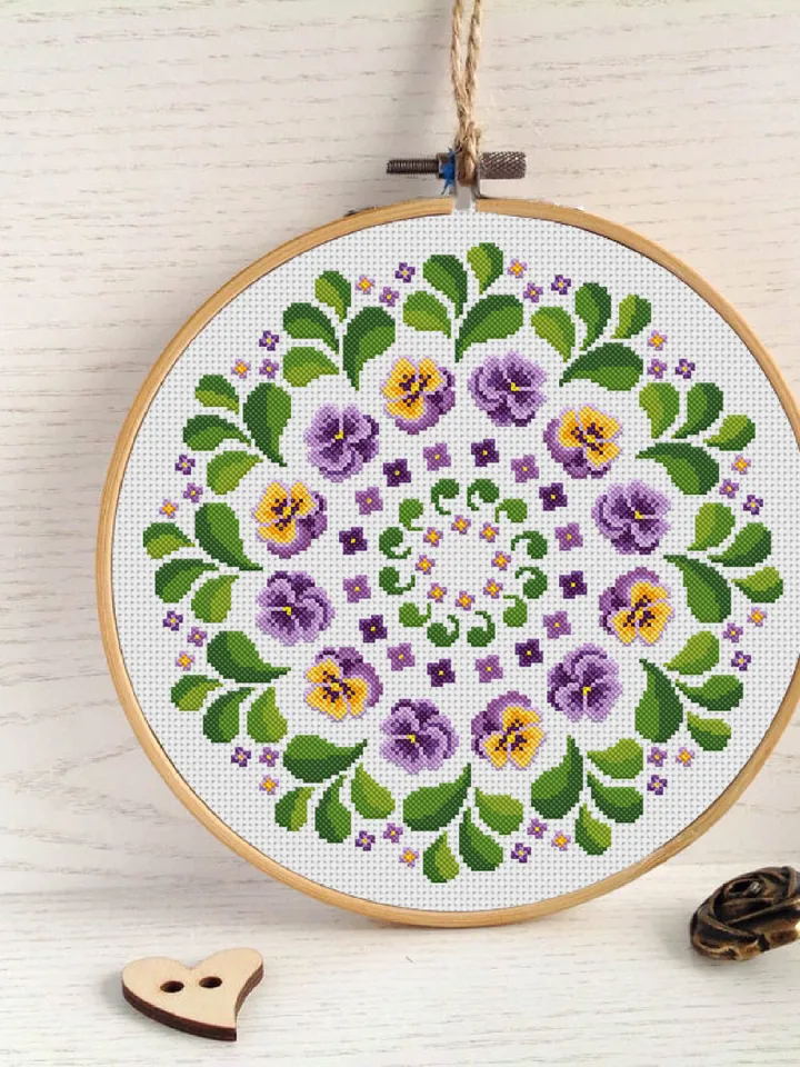 Flower mandala cross stitch pattern download PDF Mandala pattern digital Violet flower cross stitch Floral ornament cross stitch chart #M2