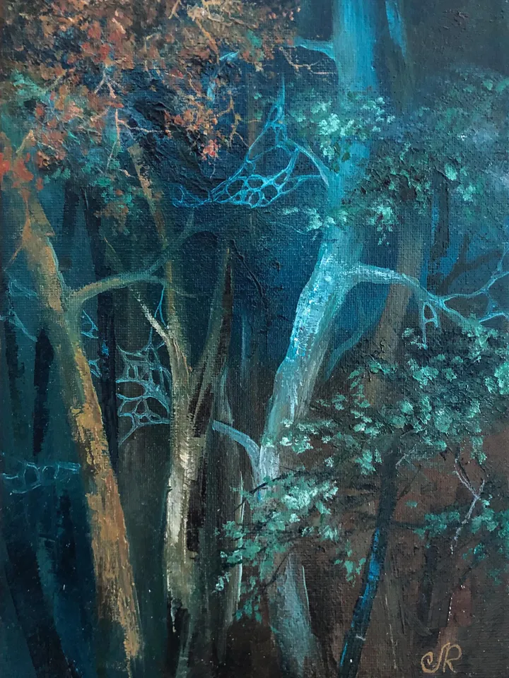 Forest Oil Painting Trees Original Wall Art Foggy Forest Painting