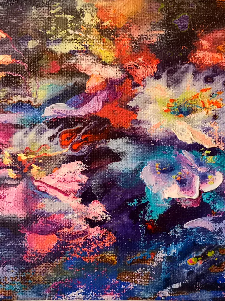 Sea Flowers Underwater Art Original Oil Painting Abstract Framed Impasto Svinar Oksana