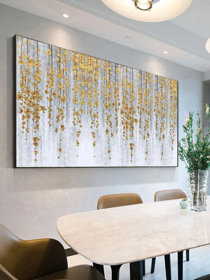 Abstract Gold Flower Painting On Canvas Large Original Gold Foil Painting Modern Landscape Acrylic Painting Living Room Wall Art Home Dcoer