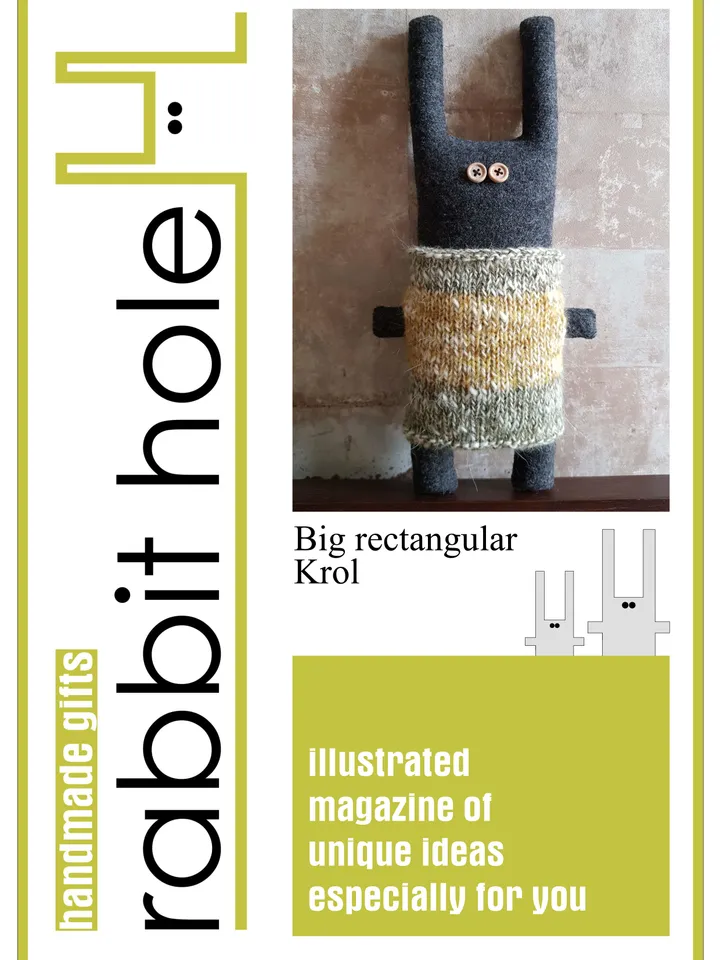 Big Black rabbit in sweater, sewing and knitting patterns PDF, digital tutorial, diy stuffed animal