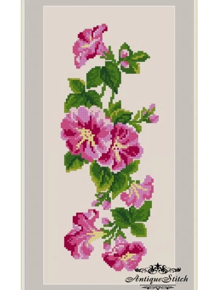 Pink Morning Glory 77 Vintage Cross Stitch Pattern PDF Garden Flowers embroidery Compatible Pattern Keeper