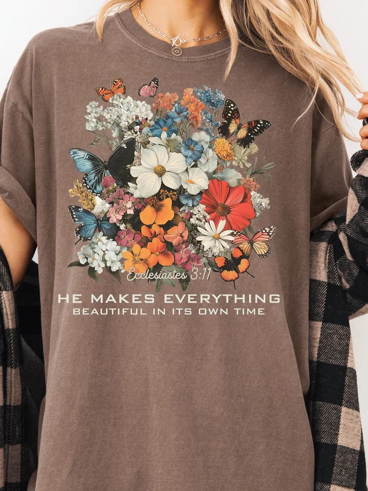 He Makes Everything Beautiful Christian PNG, Floral Christian png, Bible Verse png, Christian Artwork, Women's Christian png, Botanical Art