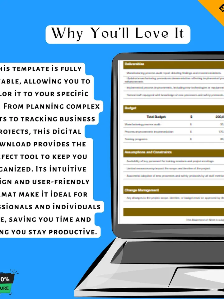 Manufacturing Statement of Work Template | SOW Agreement, Work Scope Document for Google Sheets Contractors