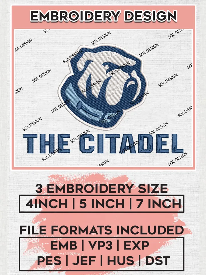 NCAA The Citadel Team Mascot Logo Embroidery Design Files, NCAA The Citadel Bulldogs Machine Embroidery, NCAA Teams, 3 sizes, NCAA Machine embroidery designs, Digital Download