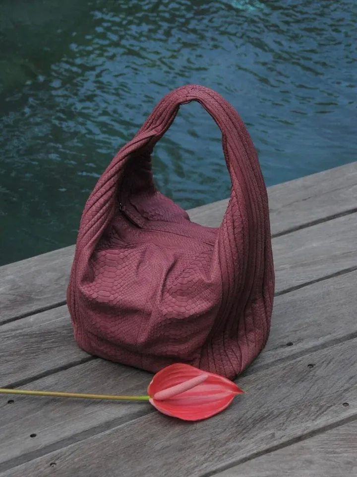 Big Soft Hobo Classy Sport Woman Stitched Bag | Purse Genuine Python Skin |wine Big Elegant Leather Designer Soft Bag Snake | reptile hobo