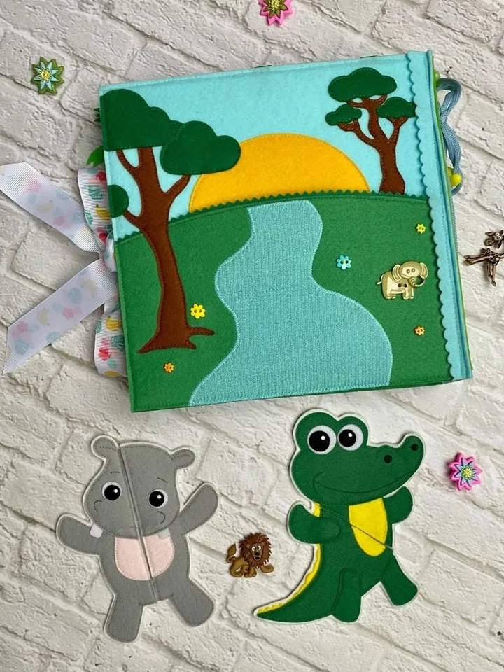 Animals Quiet book pattern pdf, Africa Felt activity book pattern, DYI Quiet book sewing for kids 2, 3, 4 year old, Baby soft book tutorial